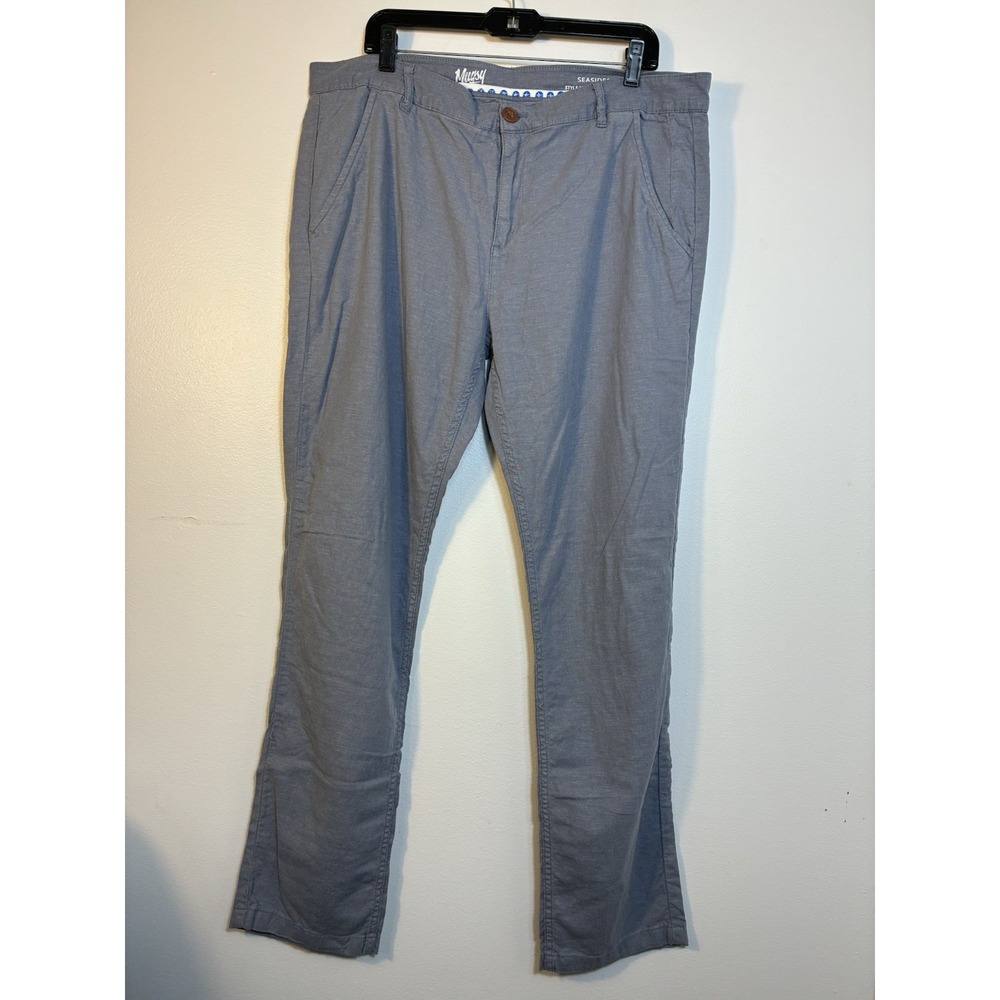 mugsy Seasides Pants Men's 40/34 Gray Linen Rayon‎ Blend Chino Straight Leg